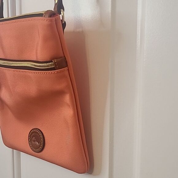 Dooney & Bourke Nylon Double Zip Coral Orange Crossbody Bag Leather Details - Picture 6 of 16